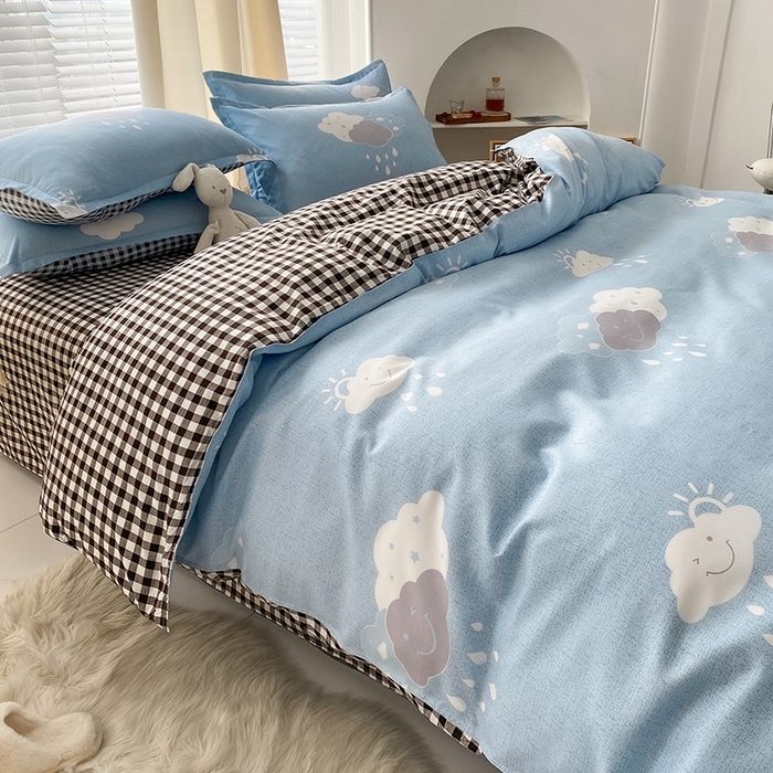 91家纺网 家纺一手货源 找家纺 友承家纺 2026新款床上用品磨毛水洗棉四件套被单被套学生宿舍单人三件套被罩单件四季通用 云朵