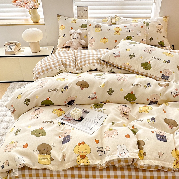 91家纺网 家纺一手货源 找家纺 友承家纺 2026年新款床上用品学生宿舍套件亲肤磨毛单件被套150x180x220cm芦荟棉被罩200x230 卡通乐园