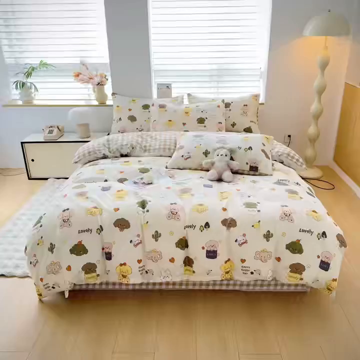 91家纺网 家纺一手货源 找家纺 友承家纺 2026年新款床上用品学生宿舍套件亲肤磨毛单件被套150x180x220cm芦荟棉被罩200x230 卡通乐园