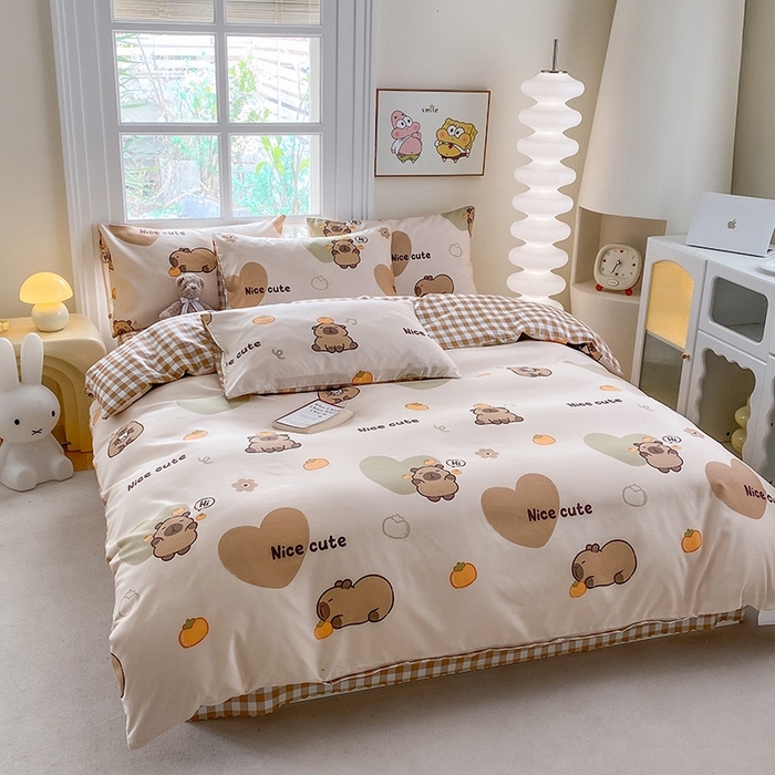 91家纺网 家纺一手货源 找家纺 友承家纺 2026年新款床上用品学生宿舍套件亲肤磨毛单件被套150x180x220cm芦荟棉被罩200x230 萌萌