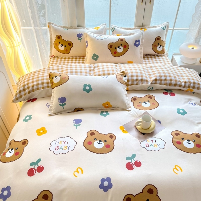 91家纺网 家纺一手货源 找家纺 友承家纺 2026年新款床上用品学生宿舍套件亲肤磨毛单件被套150x180x220cm芦荟棉被罩200x230 baby熊