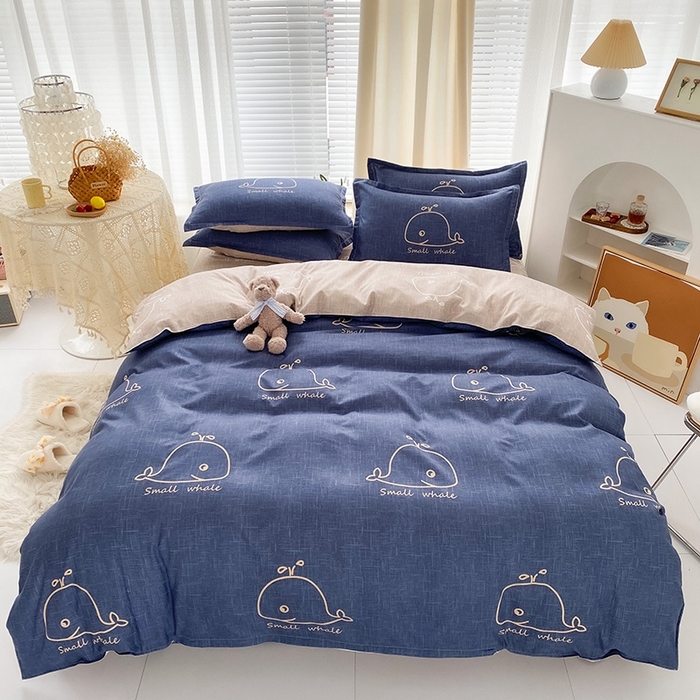 91家纺网 家纺一手货源 找家纺 友承家纺 2026年新款床上用品学生宿舍套件亲肤磨毛单件被套150x180x220cm芦荟棉被罩200x230 鲸鱼