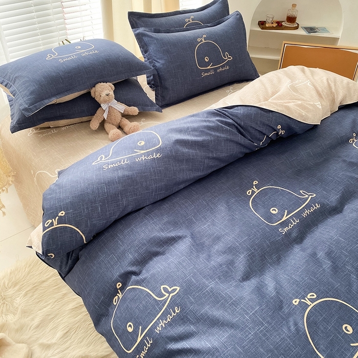 91家纺网 家纺一手货源 找家纺 友承家纺 2026年新款床上用品学生宿舍套件亲肤磨毛单件被套150x180x220cm芦荟棉被罩200x230 鲸鱼