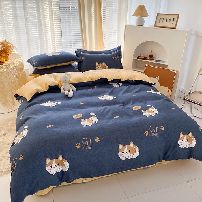 91家纺网 家纺一手货源 找家纺 友承家纺 2026年新款床上用品学生宿舍套件亲肤磨毛单件被套150x180x220cm芦荟棉被罩200x230 淘气猫兰