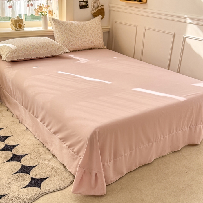 91家纺网 家纺一手货源 找家纺 一比一家纺 2026新款A类仿棉古法水洗棉法式全棉花边四件套 剪秋