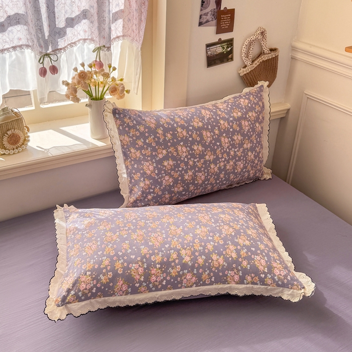 91家纺网 家纺一手货源 找家纺 一比一家纺 2026新款A类仿棉古法水洗棉法式全棉花边四件套 梦露