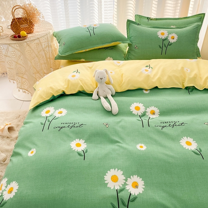 91家纺网 家纺一手货源 找家纺 友承家纺 2026年新款床上用品学生宿舍套件亲肤磨毛单件被套150x180x220cm芦荟棉被罩200x230 网红雏菊绿