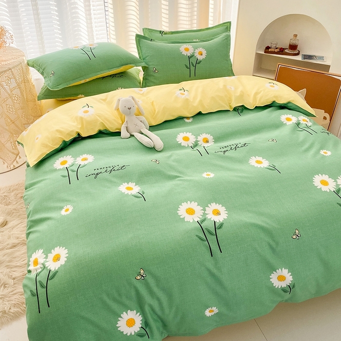 91家纺网 家纺一手货源 找家纺 友承家纺 2026年新款床上用品学生宿舍套件亲肤磨毛单件被套150x180x220cm芦荟棉被罩200x230 网红雏菊绿