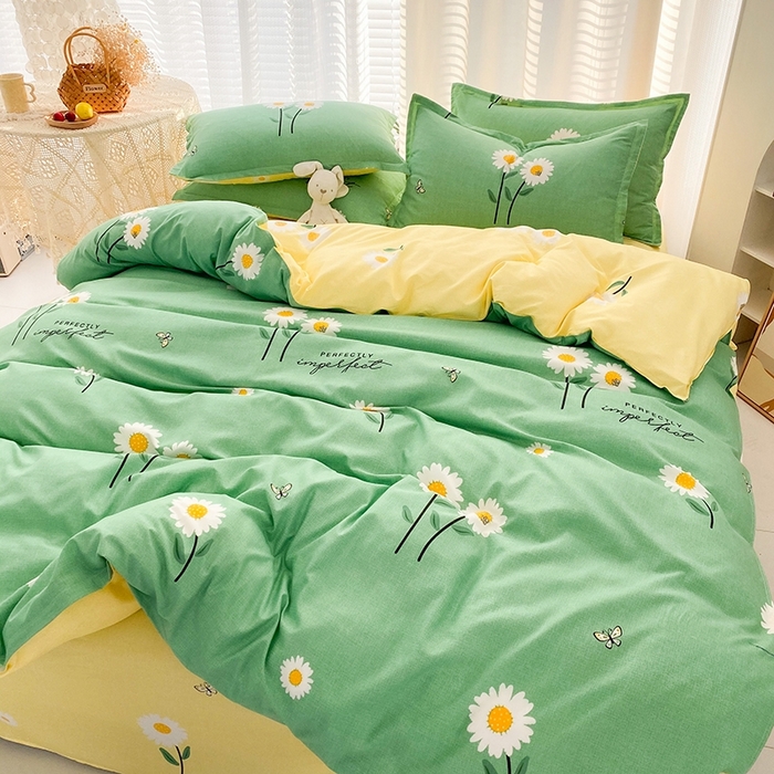 91家纺网 家纺一手货源 找家纺 友承家纺 2026年新款床上用品学生宿舍套件亲肤磨毛单件被套150x180x220cm芦荟棉被罩200x230 网红雏菊绿