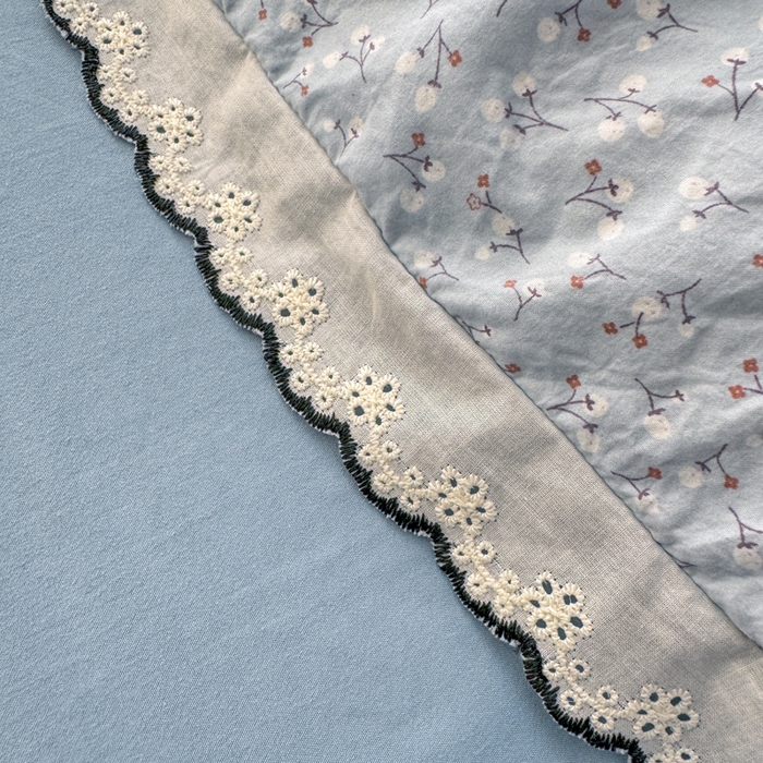 91家纺网 家纺一手货源 找家纺 一比一家纺 2026新款A类仿棉古法水洗棉法式全棉花边四件套 小幸运-蓝