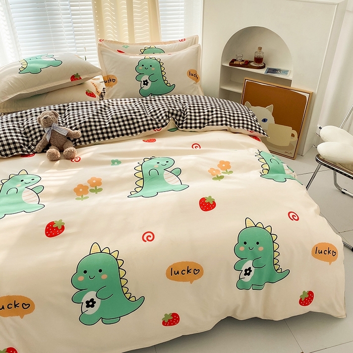 91家纺网 家纺一手货源 找家纺 友承家纺 2026年新款床上用品学生宿舍套件亲肤磨毛单件被套150x180x220cm芦荟棉被罩200x230 小恐龙