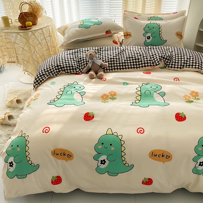 91家纺网 家纺一手货源 找家纺 友承家纺 2026年新款床上用品学生宿舍套件亲肤磨毛单件被套150x180x220cm芦荟棉被罩200x230 小恐龙