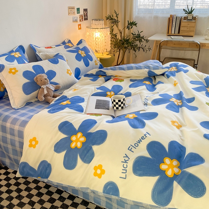 91家纺网 家纺一手货源 找家纺 友承家纺 2026年新款床上用品学生宿舍套件亲肤磨毛单件被套150x180x220cm芦荟棉被罩200x230 幸运花