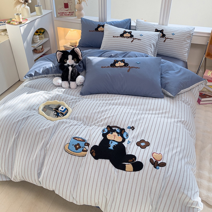 91家纺网 家纺一手货源 找家纺 （总）炫拼家纺 2026新款多巴胺系列A类全棉40支水洗棉卡通毛巾绣四件套