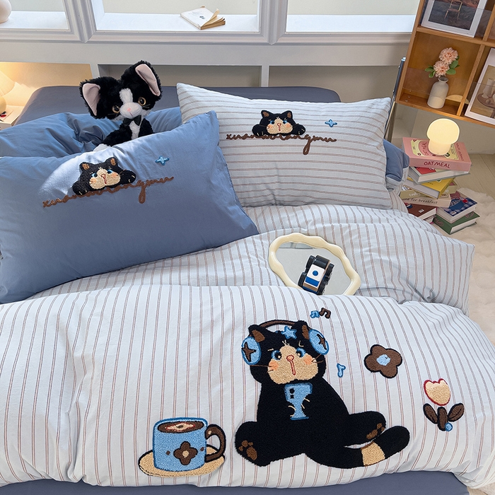 91家纺网 家纺一手货源 找家纺 （总）炫拼家纺 2026新款多巴胺系列A类全棉40支水洗棉卡通毛巾绣四件套