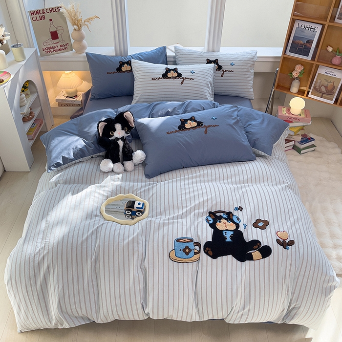 91家纺网 家纺一手货源 找家纺 （总）炫拼家纺 2026新款多巴胺系列A类全棉40支水洗棉卡通毛巾绣四件套