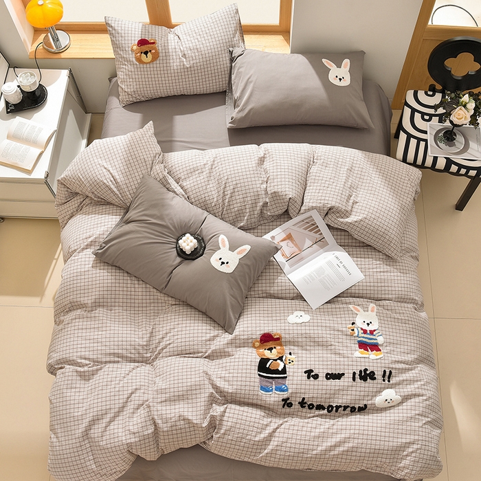 91家纺网 家纺一手货源 找家纺 炫拼家纺 2026新款多巴胺系列A类全棉40支水洗棉卡通毛巾绣四件套 多巴胺-快乐伙伴