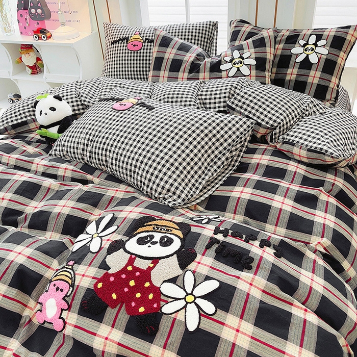 91家纺网 家纺一手货源 找家纺 炫拼家纺 2026新款多巴胺系列A类全棉40支水洗棉卡通毛巾绣四件套 多巴胺-快乐时光