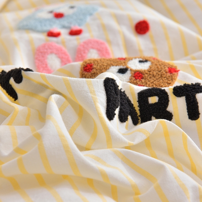 91家纺网 家纺一手货源 找家纺 炫拼家纺 2026新款多巴胺系列A类全棉40支水洗棉卡通毛巾绣四件套 多巴胺-欢乐派对