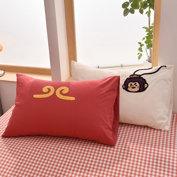 91家纺网 家纺一手货源 找家纺 炫拼家纺 2026新款多巴胺系列A类全棉40支水洗棉卡通毛巾绣四件套 多巴胺-美猴王