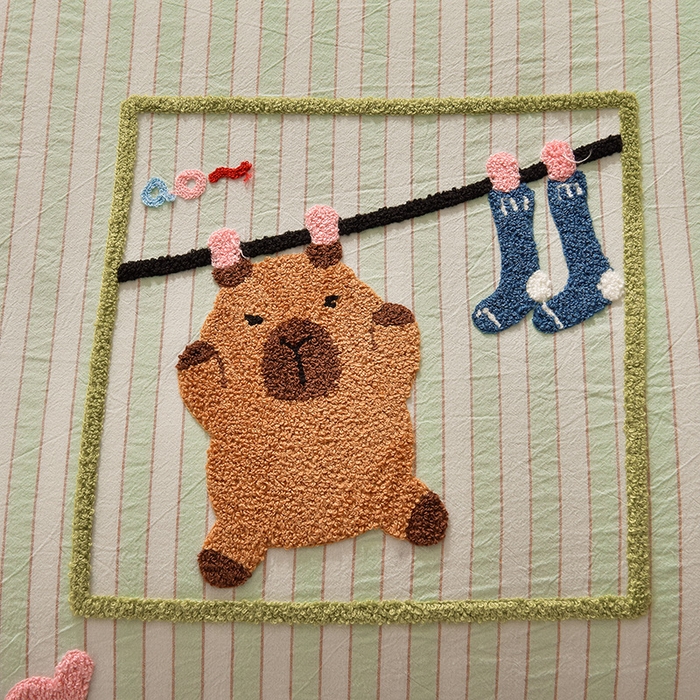 91家纺网 家纺一手货源 找家纺 炫拼家纺 2026新款多巴胺系列A类全棉40支水洗棉卡通毛巾绣四件套 多巴胺-惬意时光