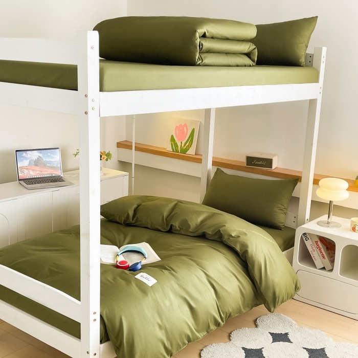 友承家纺 拎包入住2026新款大学生宿舍床单人三件套床上用品被褥全套一整套被套被子四件套六件套床垫枕芯被芯棉被 军绿