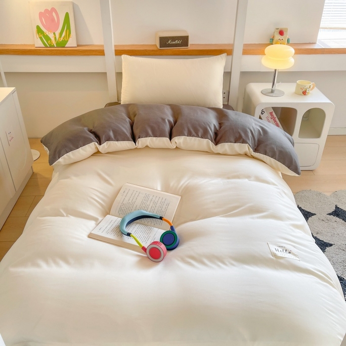 91家纺网 家纺一手货源 找家纺 友承家纺 拎包入住2026新款大学生宿舍床单人三件套床上用品被褥全套一整套被套被子四件套六件套床垫枕芯被芯棉被 米黄