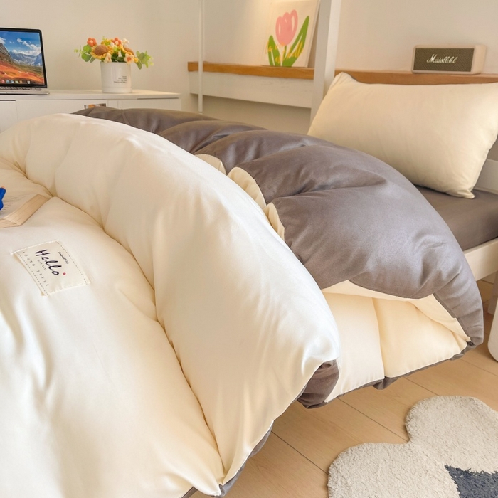 91家纺网 家纺一手货源 找家纺 友承家纺 拎包入住2026新款大学生宿舍床单人三件套床上用品被褥全套一整套被套被子四件套六件套床垫枕芯被芯棉被 米黄