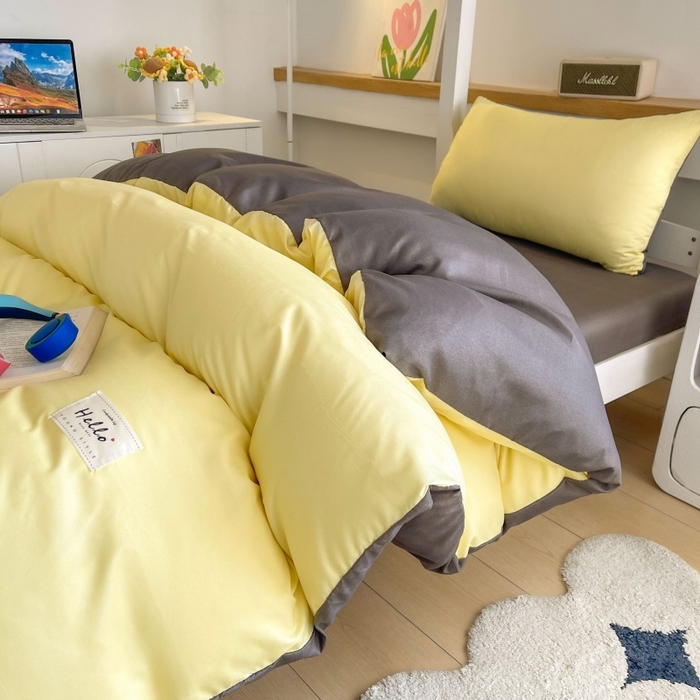91家纺网 家纺一手货源 找家纺 友承家纺 拎包入住2026新款大学生宿舍床单人三件套床上用品被褥全套一整套被套被子四件套六件套床垫枕芯被芯棉被 奶油黄
