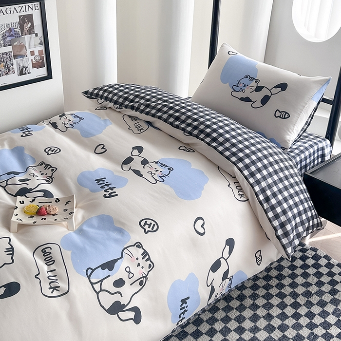 91家纺网 家纺一手货源 找家纺 友承家纺 【拎包入住】2026新款大学生宿舍床单人三件套床上用品被褥全套一整套被套被子四件套六 可爱猫