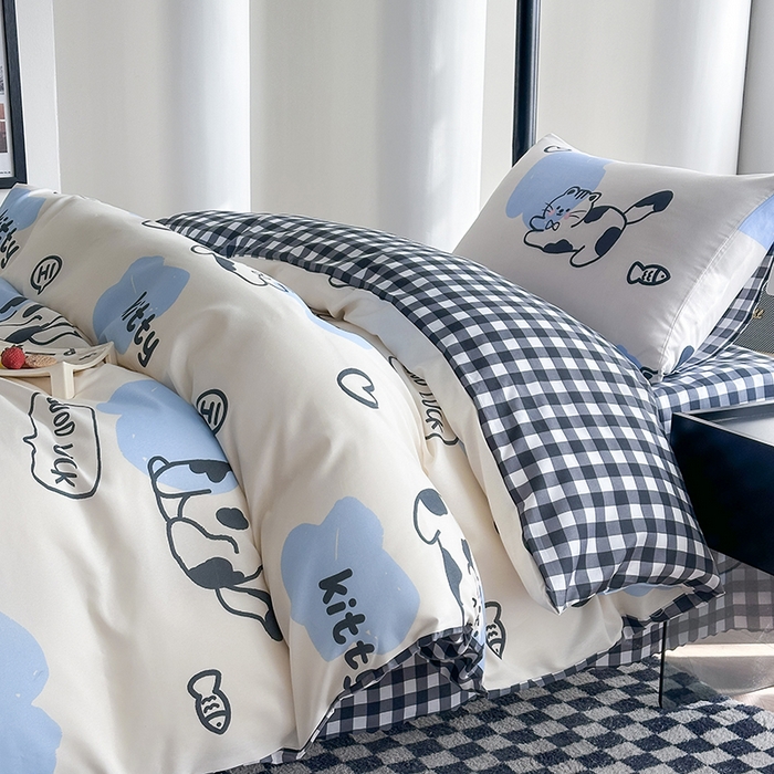 91家纺网 家纺一手货源 找家纺 友承家纺 【拎包入住】2026新款大学生宿舍床单人三件套床上用品被褥全套一整套被套被子四件套六 可爱猫