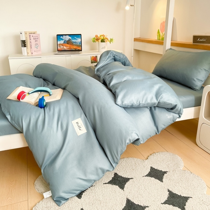 91家纺网 家纺一手货源 找家纺 友承家纺 拎包入住2026新款大学生宿舍床单人三件套床上用品被褥全套一整套被套被子四件套六件套床垫枕芯被芯棉被 浅兰灰