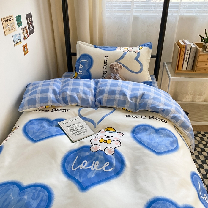 91家纺网 家纺一手货源 找家纺 友承家纺 【拎包入住】2026新款大学生宿舍床单人三件套床上用品被褥全套一整套被套被子四件套六 爱心小熊