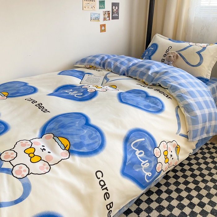 91家纺网 家纺一手货源 找家纺 友承家纺 【拎包入住】2026新款大学生宿舍床单人三件套床上用品被褥全套一整套被套被子四件套六 爱心小熊