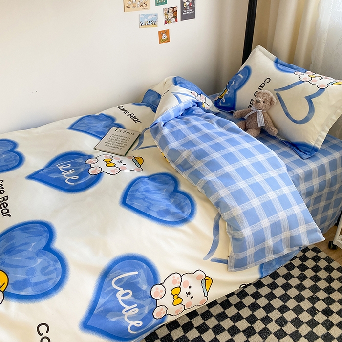 91家纺网 家纺一手货源 找家纺 友承家纺 【拎包入住】2026新款大学生宿舍床单人三件套床上用品被褥全套一整套被套被子四件套六 爱心小熊