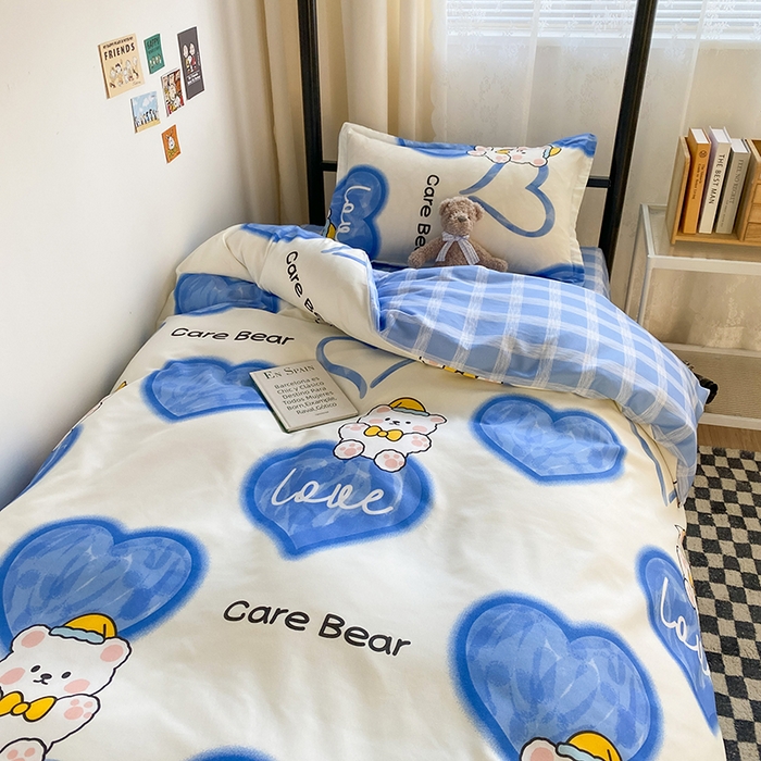 91家纺网 家纺一手货源 找家纺 友承家纺 【拎包入住】2026新款大学生宿舍床单人三件套床上用品被褥全套一整套被套被子四件套六 爱心小熊