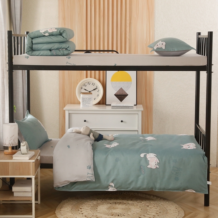 91家纺网 家纺一手货源 找家纺 友承家纺 【拎包入住】2026新款大学生宿舍床单人三件套床上用品被褥全套一整套被套被子四件套六 淘气猫绿