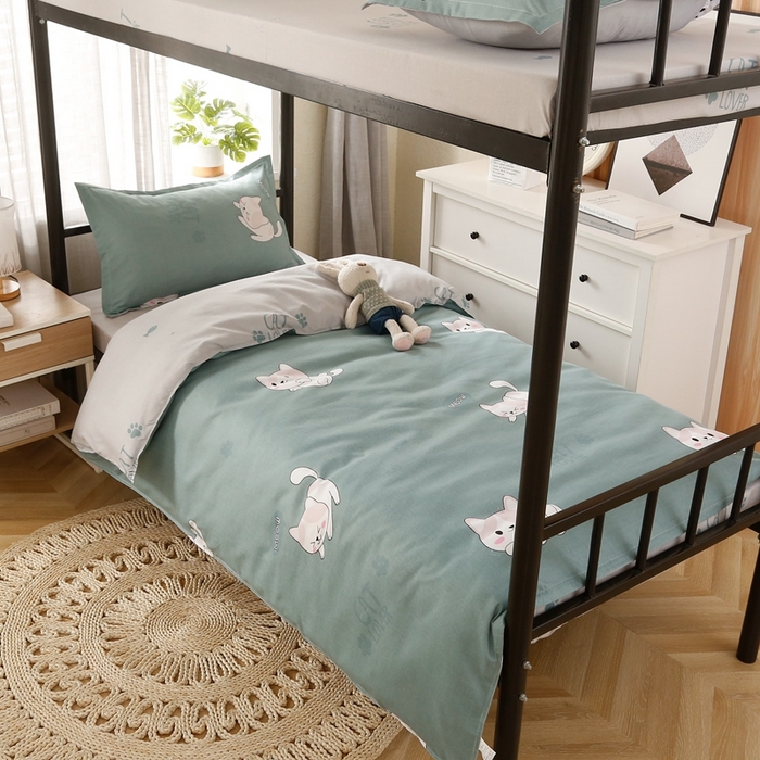 91家纺网 家纺一手货源 找家纺 友承家纺 【拎包入住】2026新款大学生宿舍床单人三件套床上用品被褥全套一整套被套被子四件套六 淘气猫绿