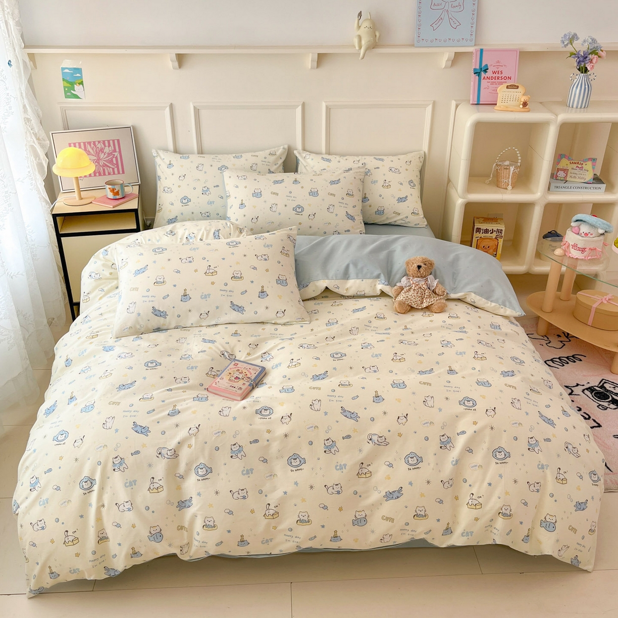 91家纺网 家纺一手货源 找家纺 西引力 2026新款40支全棉斜纹印花单枕套 猫吃鱼