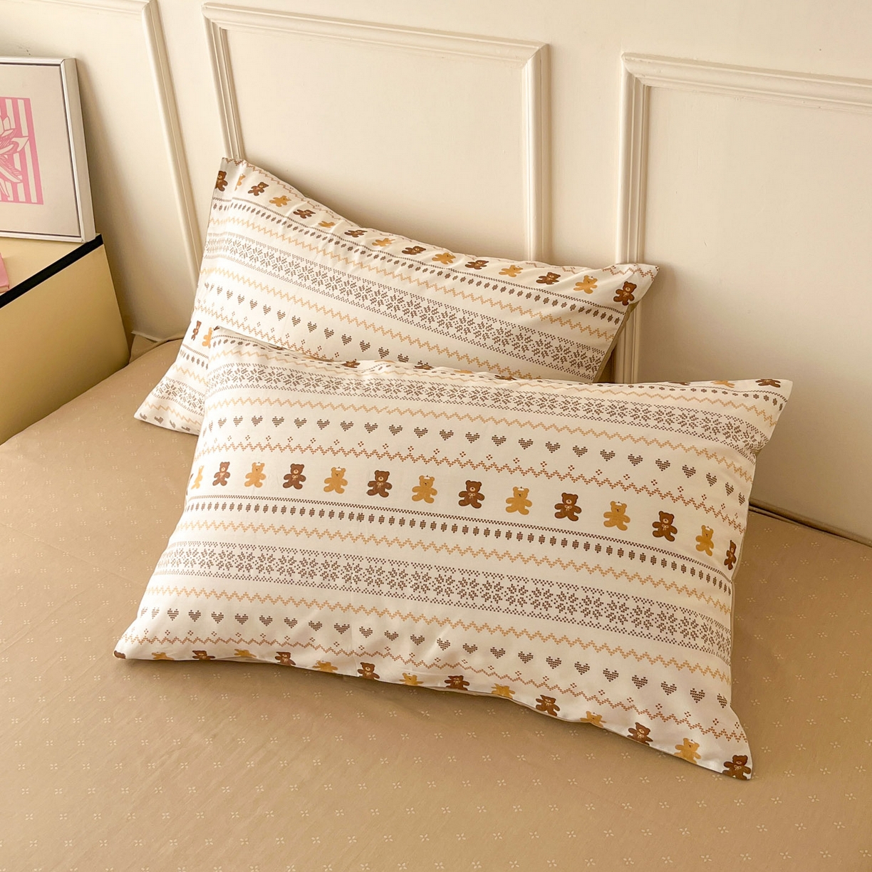 西引力 2026新款40支全棉斜纹印花单枕套 费尔岛小熊
