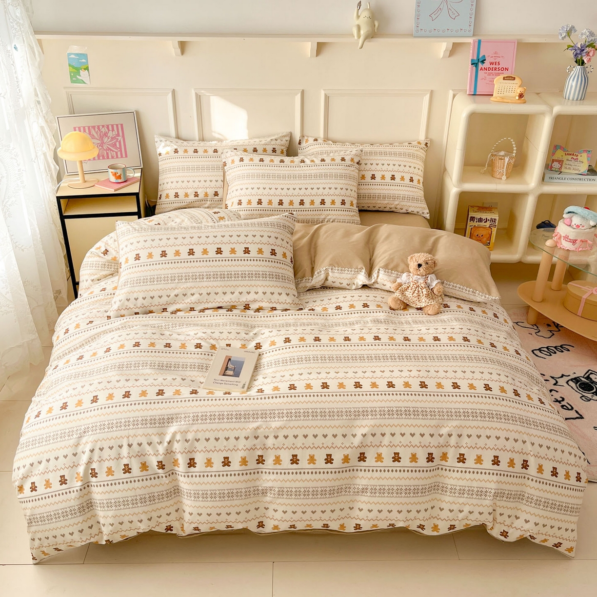 91家纺网 家纺一手货源 找家纺 西引力 2026新款40支全棉斜纹印花单枕套 费尔岛小熊