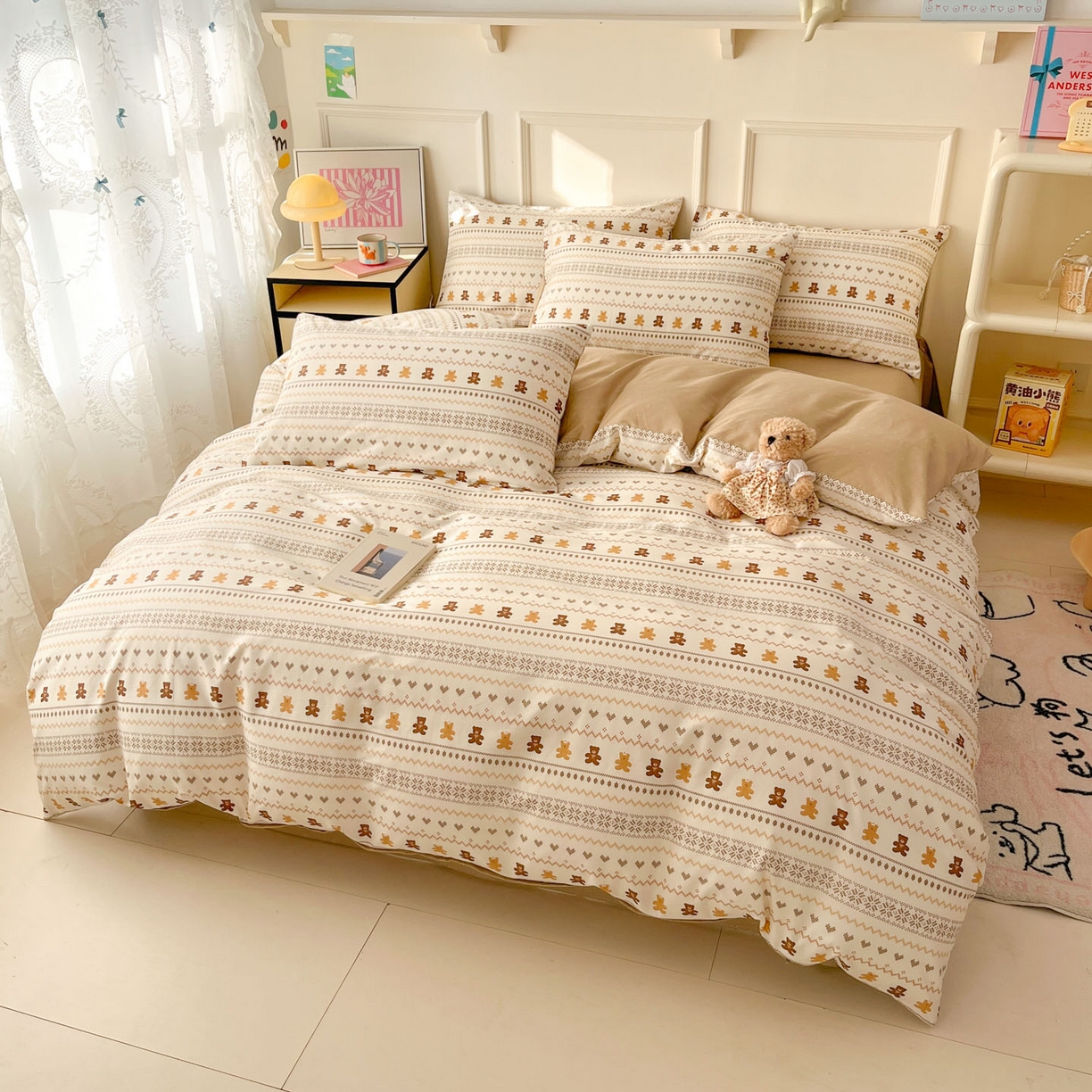 91家纺网 家纺一手货源 找家纺 西引力 2026新款40支全棉斜纹印花单枕套 费尔岛小熊