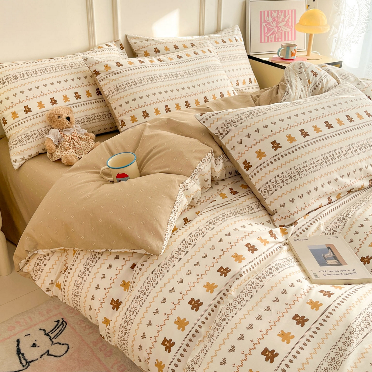 91家纺网 家纺一手货源 找家纺 西引力 2026新款40支全棉斜纹印花单枕套 费尔岛小熊