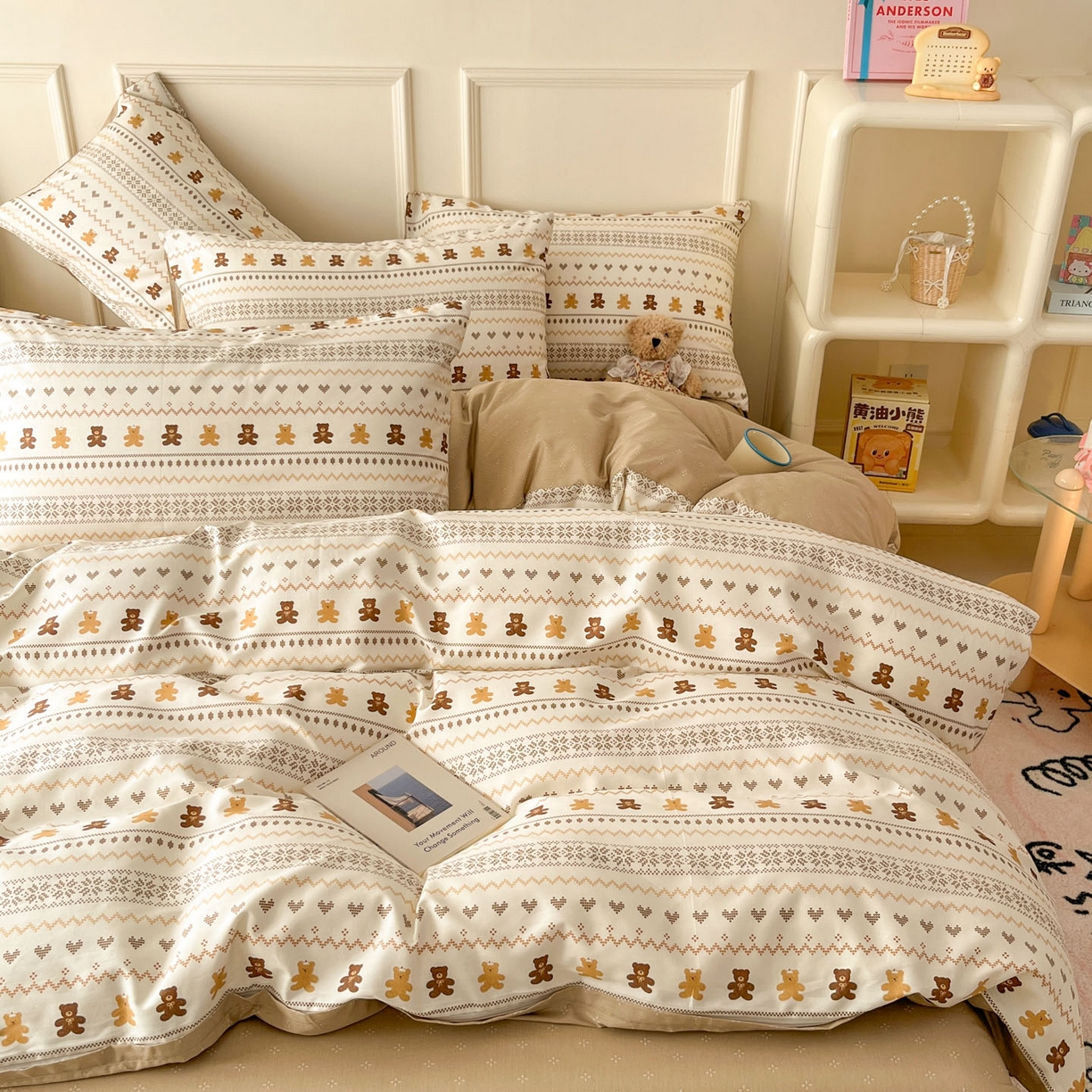 91家纺网 家纺一手货源 找家纺 西引力 2026新款40支全棉斜纹印花单枕套 费尔岛小熊