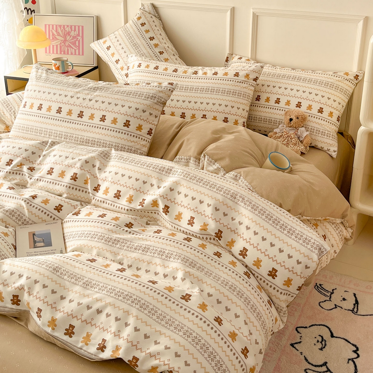 91家纺网 家纺一手货源 找家纺 西引力 2026新款40支全棉斜纹印花单枕套 费尔岛小熊