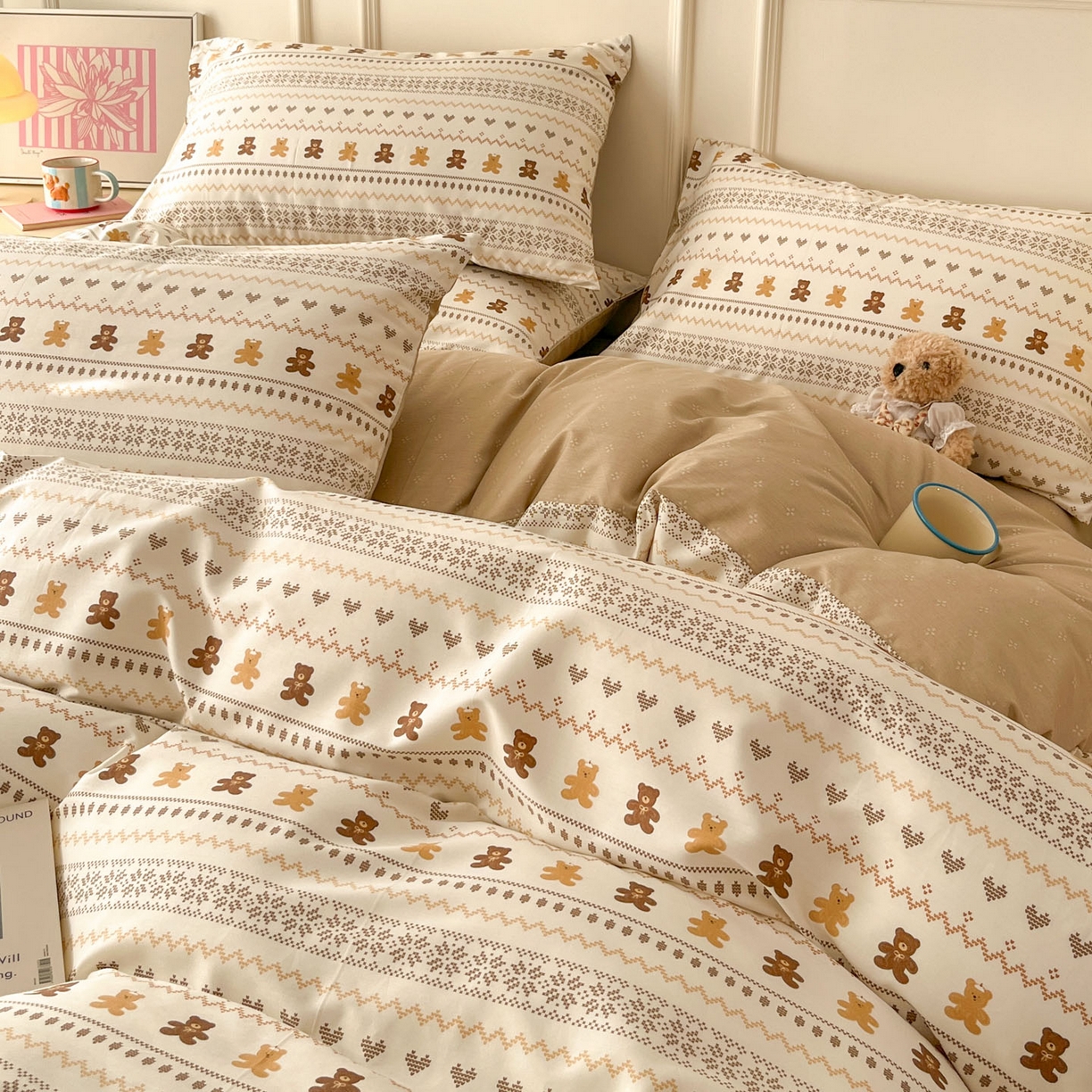 91家纺网 家纺一手货源 找家纺 西引力 2026新款40支全棉斜纹印花单枕套 费尔岛小熊