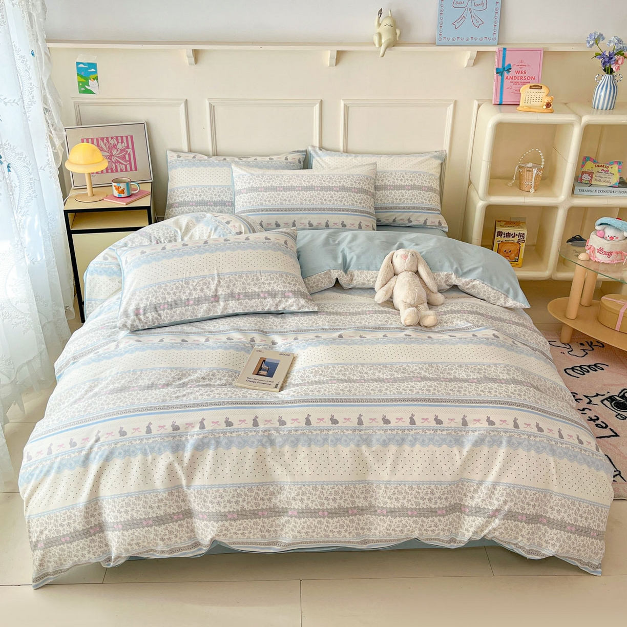 91家纺网 家纺一手货源 找家纺 西引力 2026新款40支全棉斜纹印花单枕套 花边兔