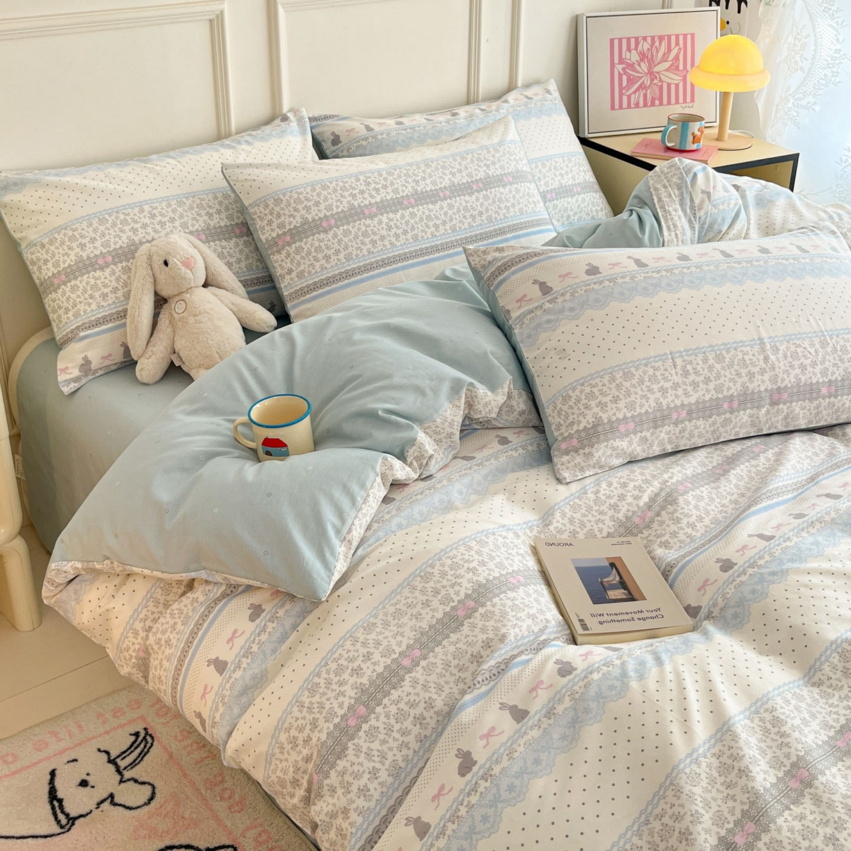 91家纺网 家纺一手货源 找家纺 西引力 2026新款40支全棉斜纹印花单枕套 花边兔