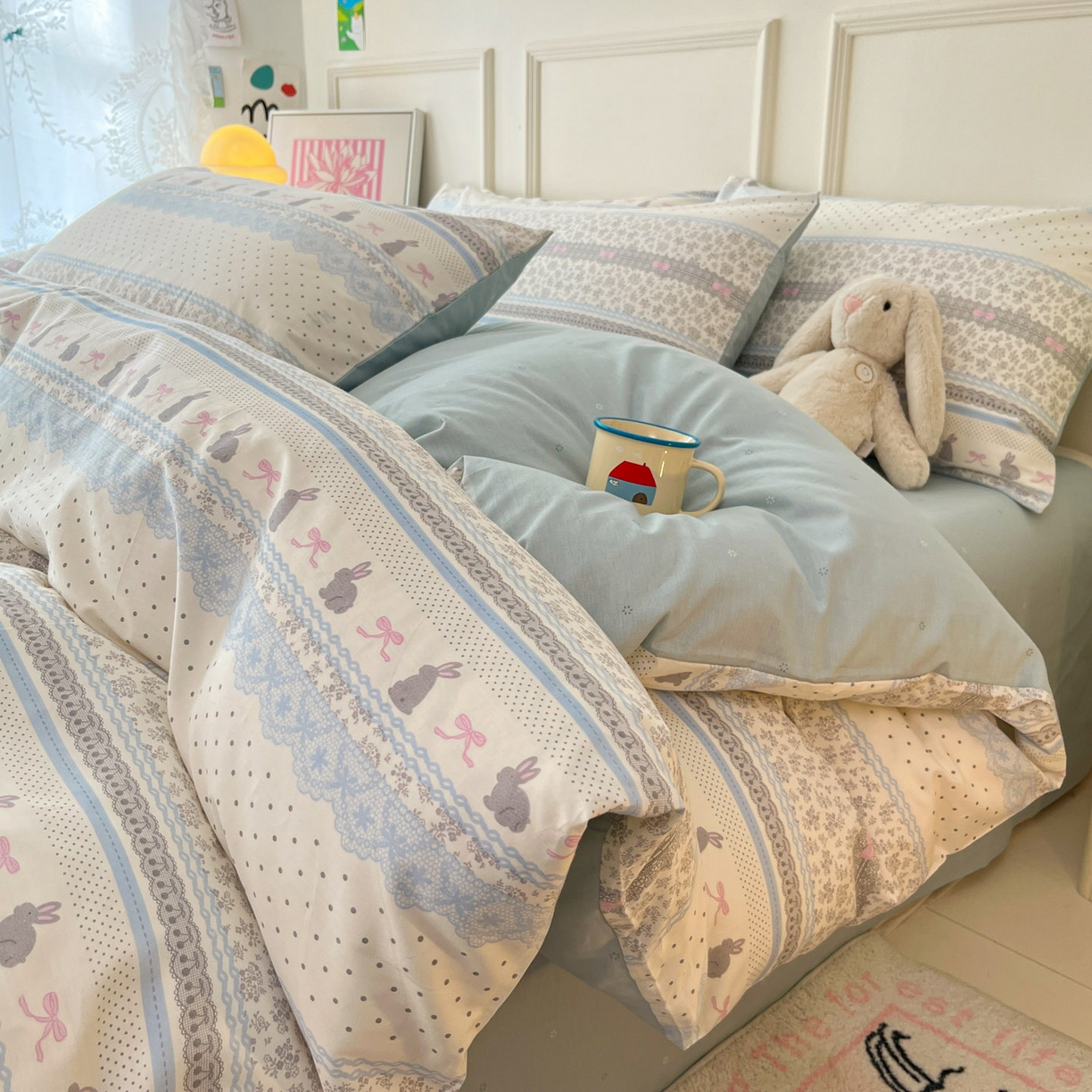 91家纺网 家纺一手货源 找家纺 西引力 2026新款40支全棉斜纹印花单枕套 花边兔