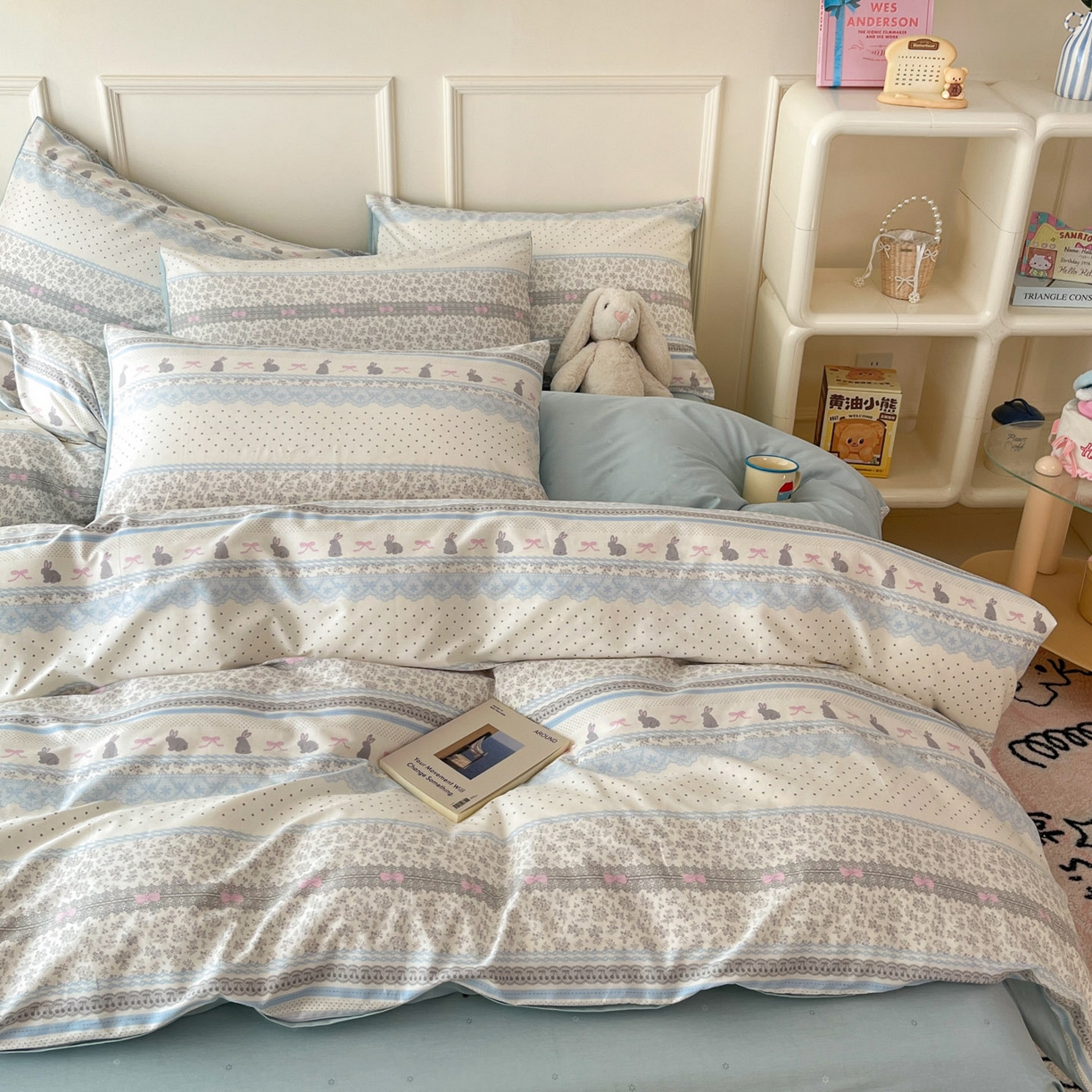 91家纺网 家纺一手货源 找家纺 西引力 2026新款40支全棉斜纹印花单枕套 花边兔